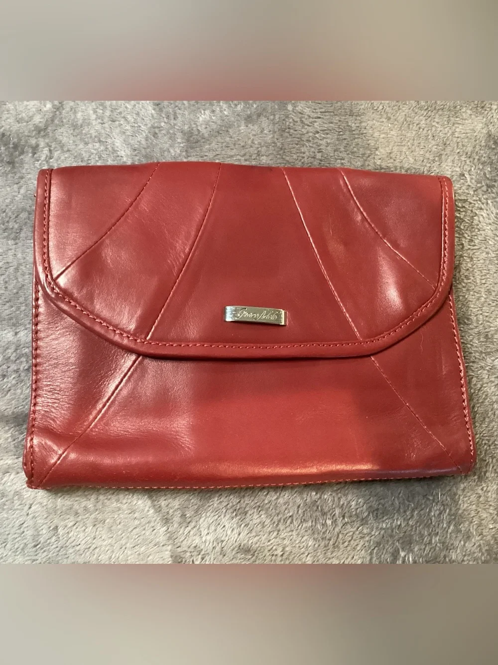 Red Leather Tote and Wallet Set - Women's Handbag